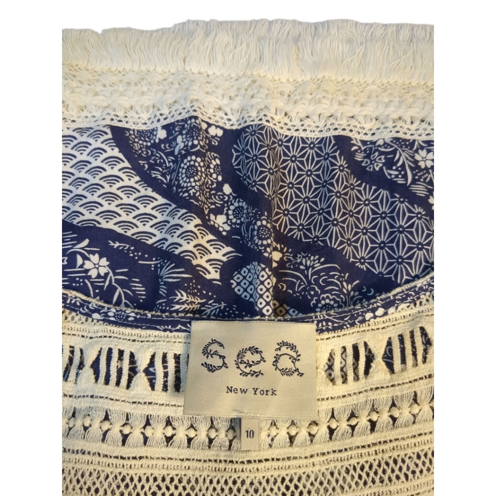 SEA NY Rare Boho Crochet & Fringe Blue Paisley Dress SZ 10 NWOT - Picture 9 of 9